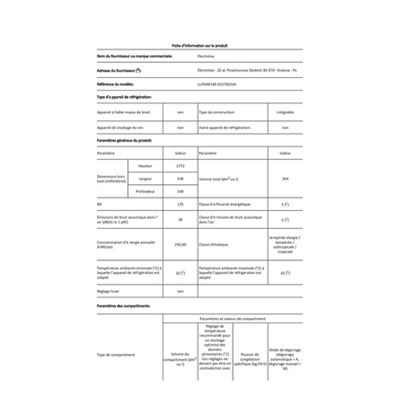 Congélateur armoire ELECTROLUX ENCASTRABLE - LUT6NF18S