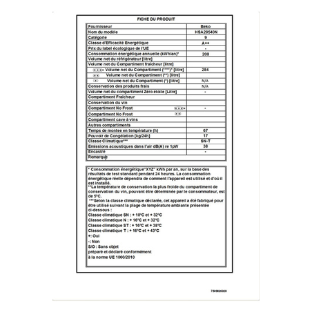 Congélateur coffre BEKO HSA29540N