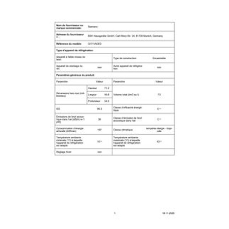 Congélateur bar SIEMENS GI11VADE0 - ENCASTRABLE 72CM