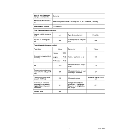 Congélateur armoire SIEMENS GS58NAWDV