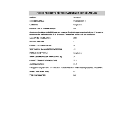 Congélateur armoire WHIRLPOOL UW8F2CXBIN2
