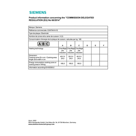 Plaque induction SIEMENS EX975KXV1E