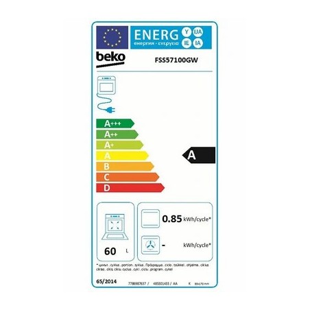 Cuisinière vitrocéramique BEKO FSS57100GW - CUISINIÈRE - POSE LIBRE - LARGEUR : 50 CM - PROFONDEUR : 60 CM - HAUTEUR : 85 CM