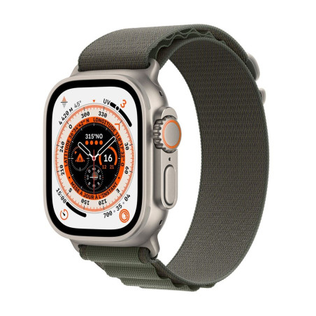 Apple Watch Ultra + Cellular, boîtier Titane 49mm avec Boucle Alpine Vert Taille M