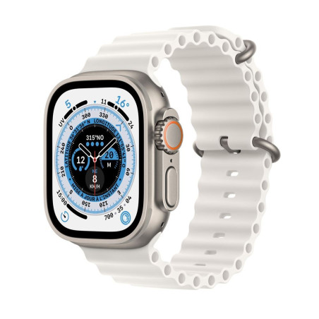 Apple Watch Ultra + Cellular, boîtier Titane 49mm avec Bracelet Océan Blanc