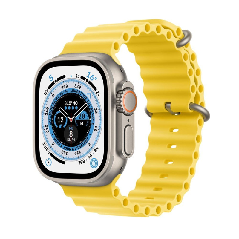 Apple Watch Ultra + Cellular, boîtier Titane 49mm avec Bracelet Océan Jaune Apple Watch Ultra + Cellular, boîtier Titane 49mm avec Bracelet Océan Jaune