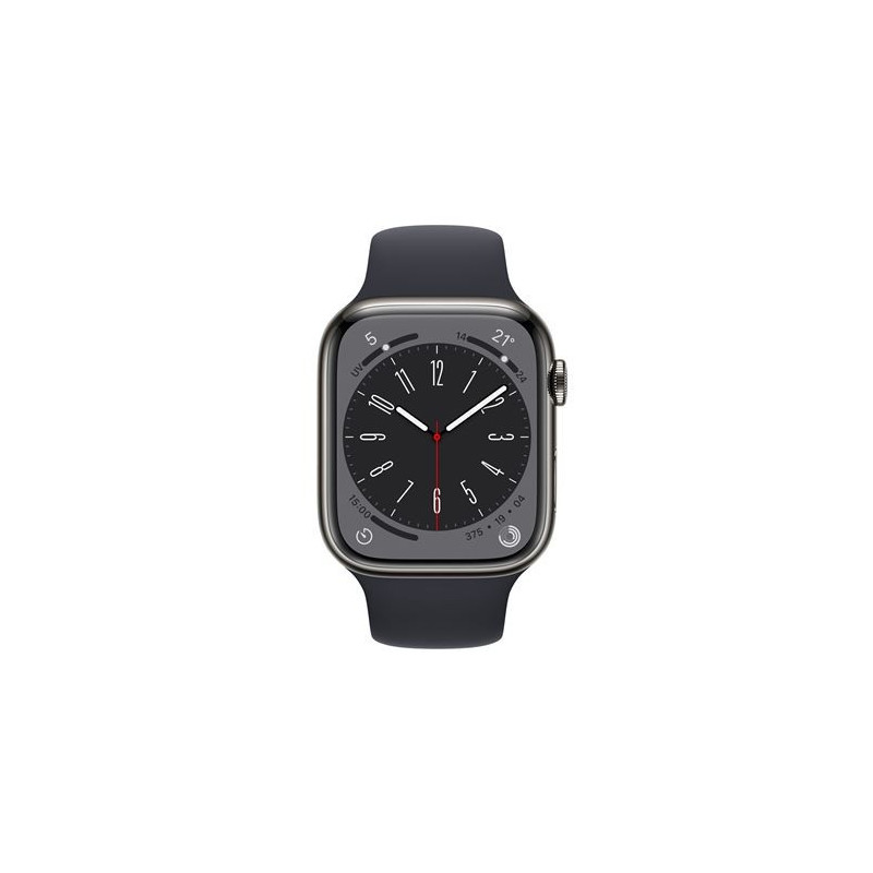 Apple Watch Series 8 GPS + Cellular, boîtier Acier inoxydable graphite 45mm avec Bracelet Sport Minuit Apple Watch Series 8 GPS + Cellular, boîtier Acier inoxydable graphite 45mm avec Bracelet Sport Minuit