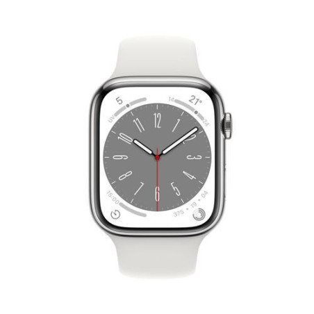 Apple Watch Series 8 GPS + Cellular, boîtier Aluminium Argent 45mm avec Bracelet Sport Blanc