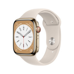 Apple Watch Series 8 GPS + Cellular, boîtier Aluminium Lumière Stellaire 45mm avec Bracelet Lumière Stellaire