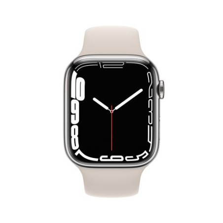 Apple Watch Series 7 GPS + Cellular, boîtier Acier Inoxydable Argent 45mm avec Bracelet Sport Lumière Stellaire