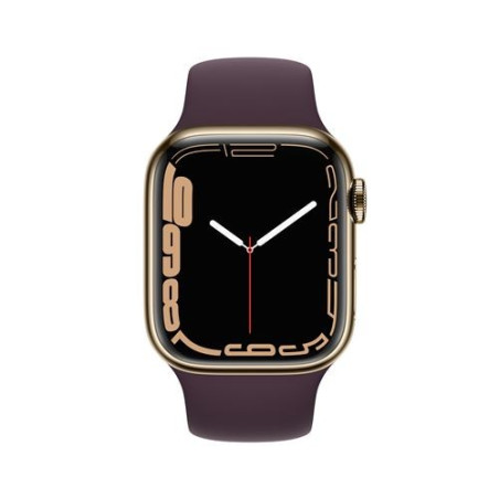 Apple Watch Series 7 GPS + Cellular, boîtier Acier Inoxydable Or 41mm avec Bracelet Cerise Noire