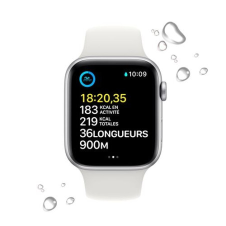 Apple Watch SE GPS + Cellular 2ème génération, boîtier Aluminium Argent 44mm avec Bracelet Sport Blanc