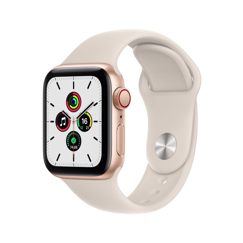 Apple Watch SE GPS + Cellular, 40mm boitier aluminium or avec bracelet sport blanc Apple Watch SE GPS + Cellular, 40mm boitier aluminium or avec bracelet sport blanc
