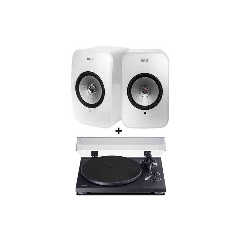 Enceintes actives Hifi connectées Kef LSX Blanc vendues par paire + Platine vinyle Bluetooth Teac TN-280BT-A3 Noir Enceintes actives Hifi connectées Kef LSX Blanc vendues par paire + Platine vinyle Bluetooth Teac TN-280BT-A3 Noir