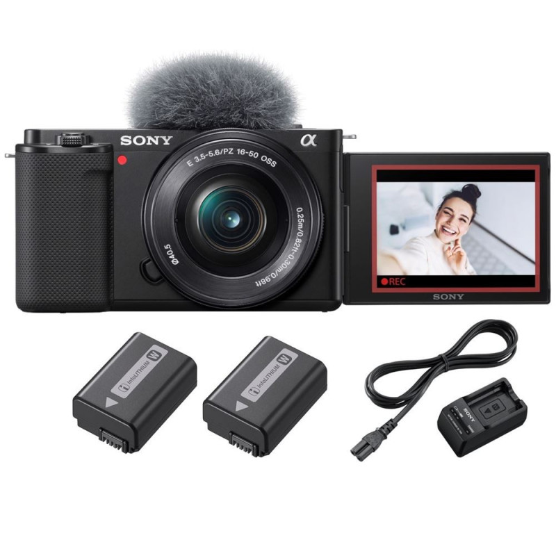 hybride Sony ZV-E10 + E PZ 16-50mm f/3,5-5,6 OSS + 2ème batterie + Chargeur de batterie