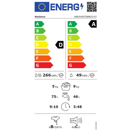 Lave-linge séchant ROSIERES ENCASTRABLE - OBDS495TWMCE/47